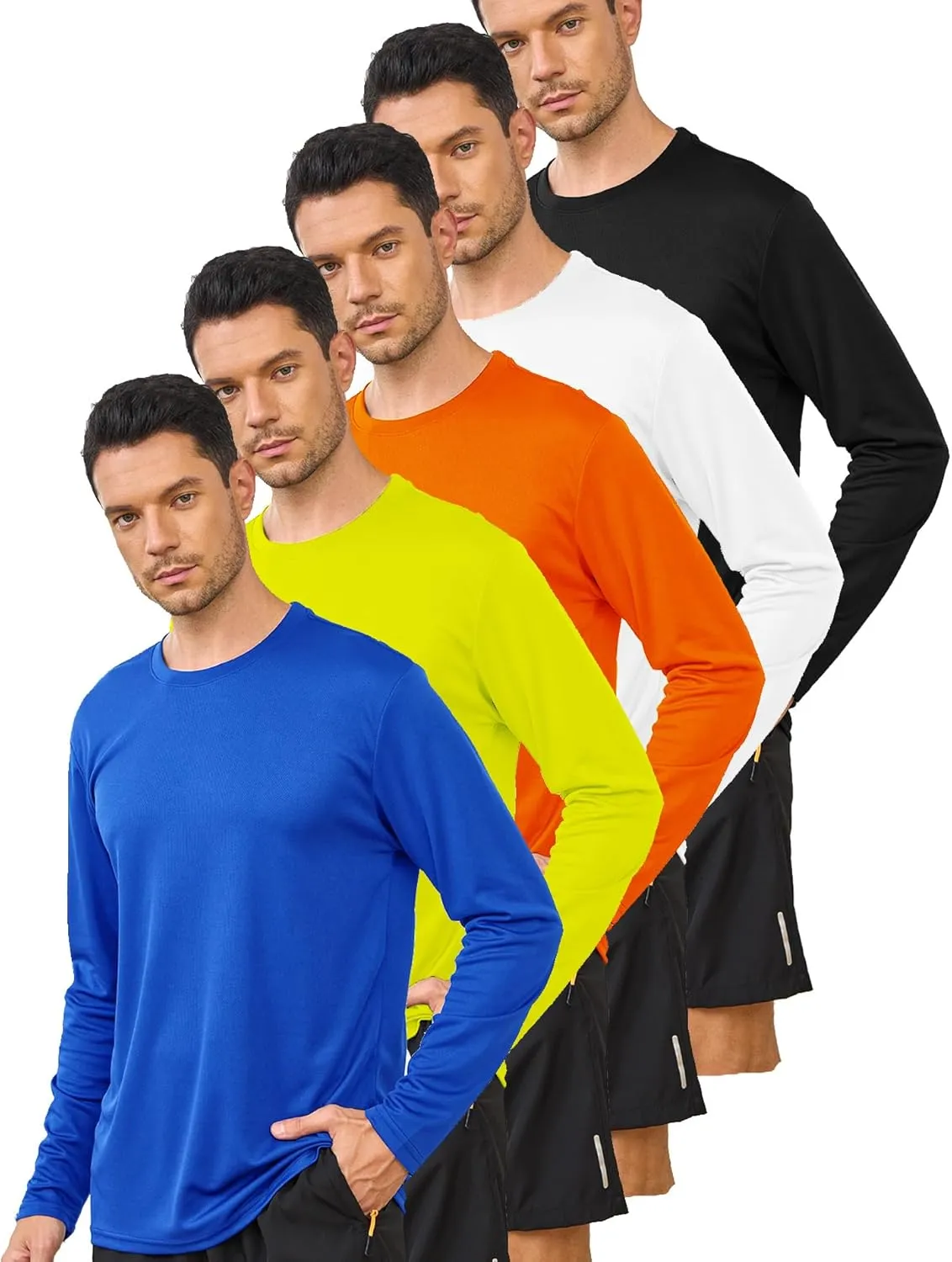 5 Pack Mens Long Sleeve Quick Dry Active Athletic T Shirt Running Gym Workout Tee Tops