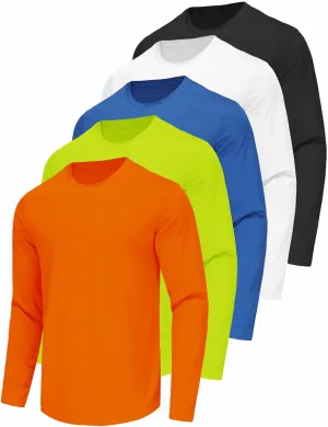 5 Pack Mens Long Sleeve Quick Dry Active Athletic T Shirt Running Gym Workout Tee Tops