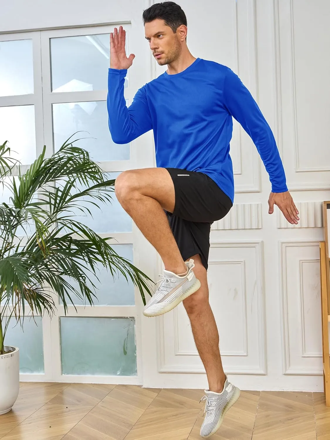 5 Pack Mens Long Sleeve Quick Dry Active Athletic T Shirt Running Gym Workout Tee Tops