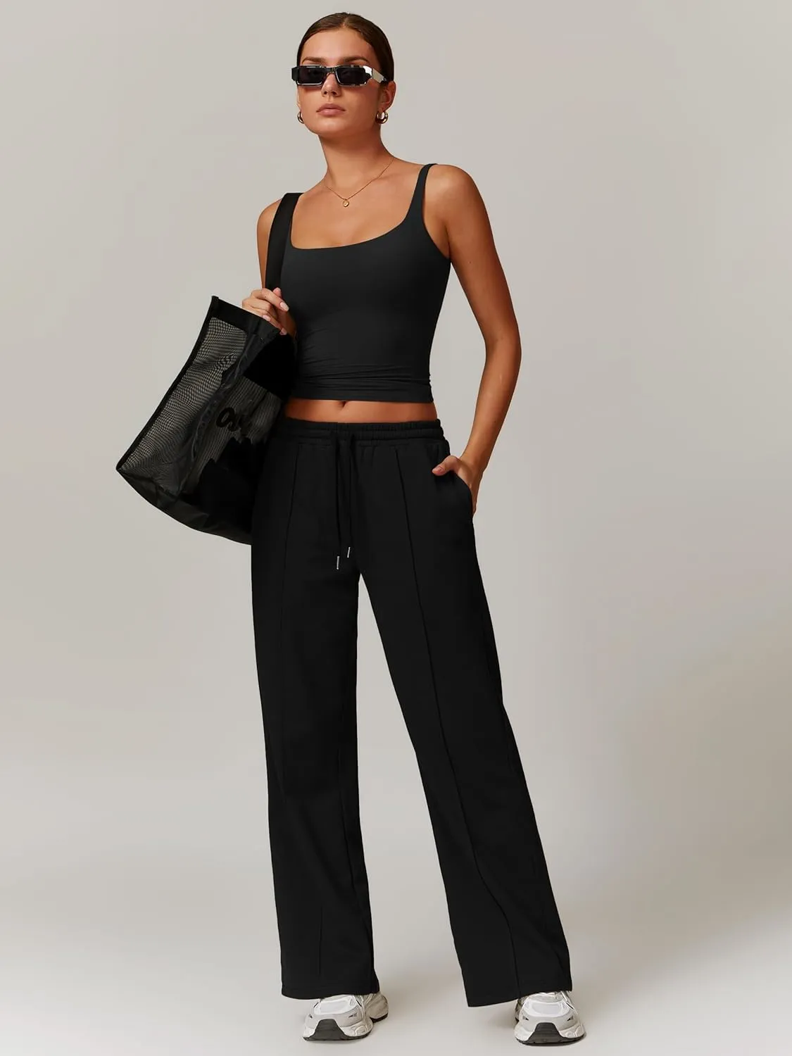 ABOCIW Womens Wide Leg Sweatpants High Waisted Baggy Sweats Pants Drawstring Athletic Joggers with Pockets
