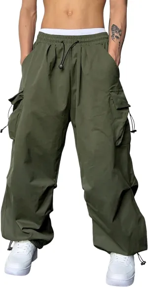 Alalaso Mens Baggy Cargo Pants Parachute Pants Causal Loose Fit Joggers Trendy Harem Pants Hip Hop Streetwear with Pockets