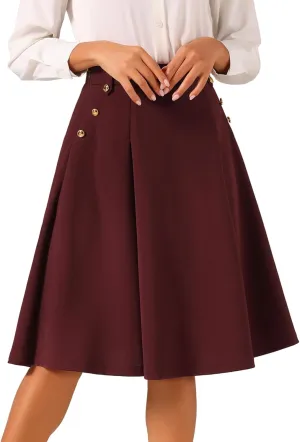 Allegra K Women's High Waist Work Office Vintage Pleated Flared Teacher Midi Skirt