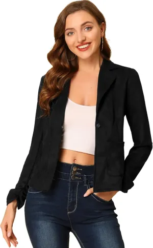 Allegra K Women's Long Sleeve Casual Open Front Drawstring Faux Suede Blazer