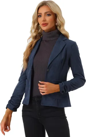 Allegra K Women's Long Sleeve Casual Open Front Drawstring Faux Suede Blazer