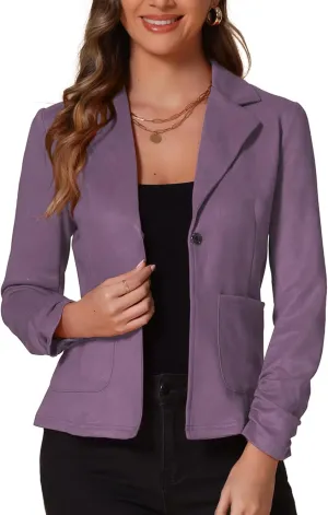 Allegra K Women's Long Sleeve Casual Open Front Drawstring Faux Suede Blazer
