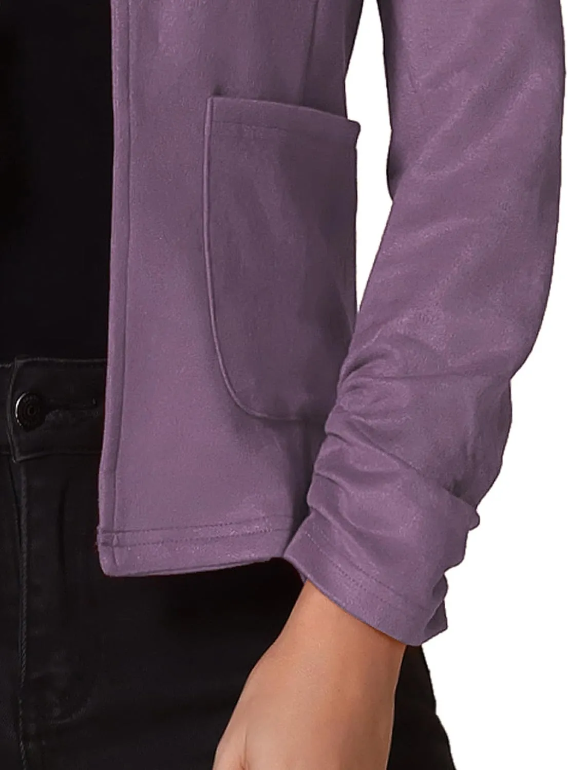 Allegra K Women's Long Sleeve Casual Open Front Drawstring Faux Suede Blazer