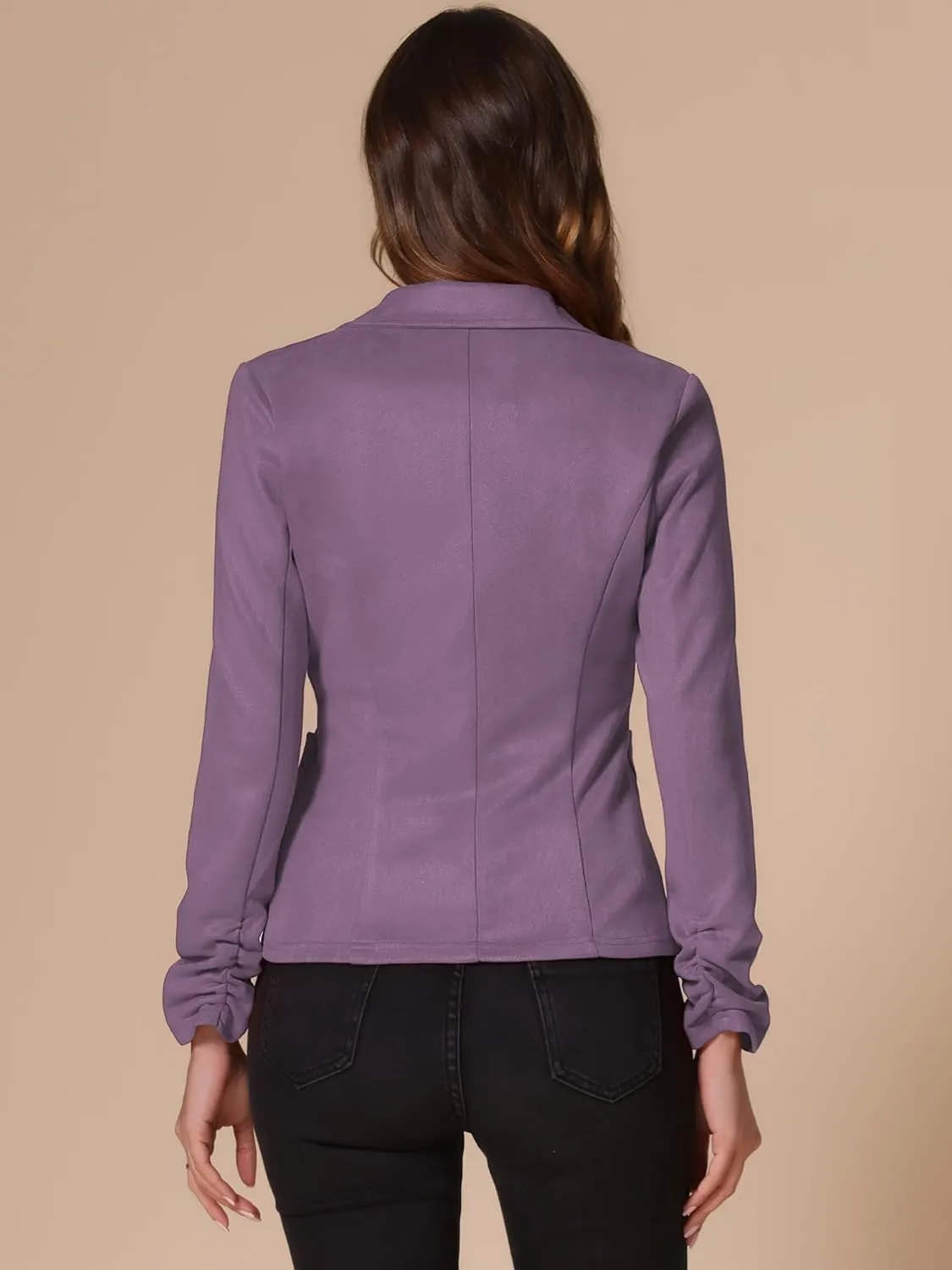 Allegra K Women's Long Sleeve Casual Open Front Drawstring Faux Suede Blazer