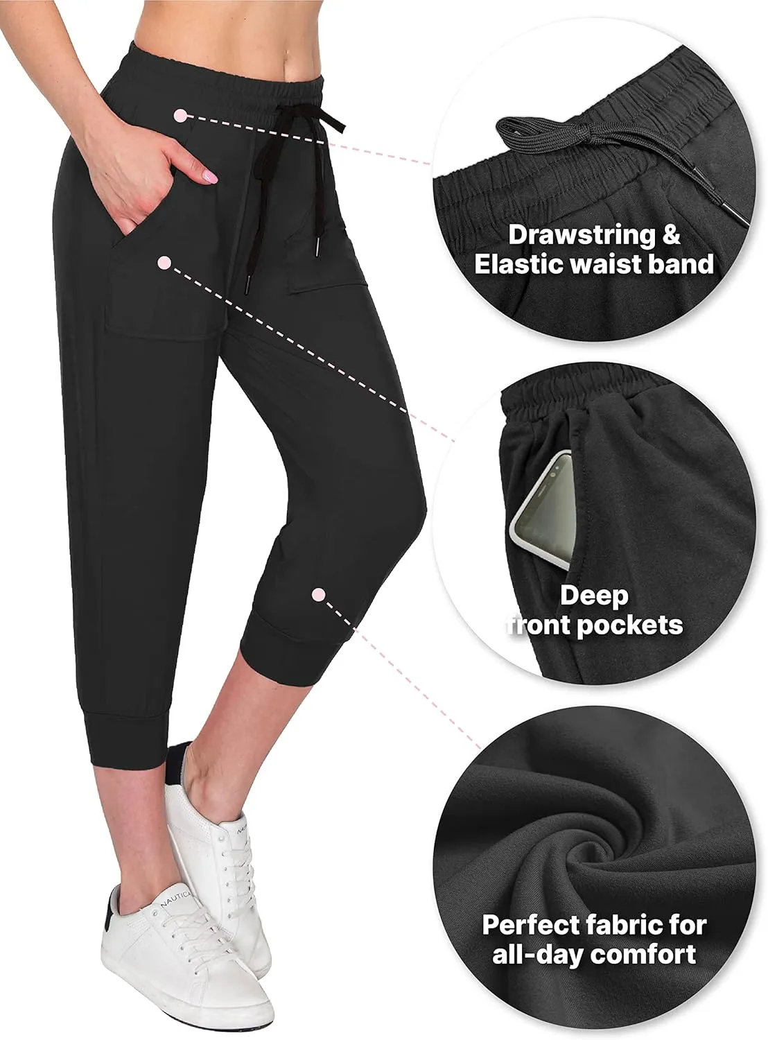 ALWAYS Women's Capri Jogger Sweatpants - Premium Soft Stretch Lightweight Pants with Pork Chop Pockets