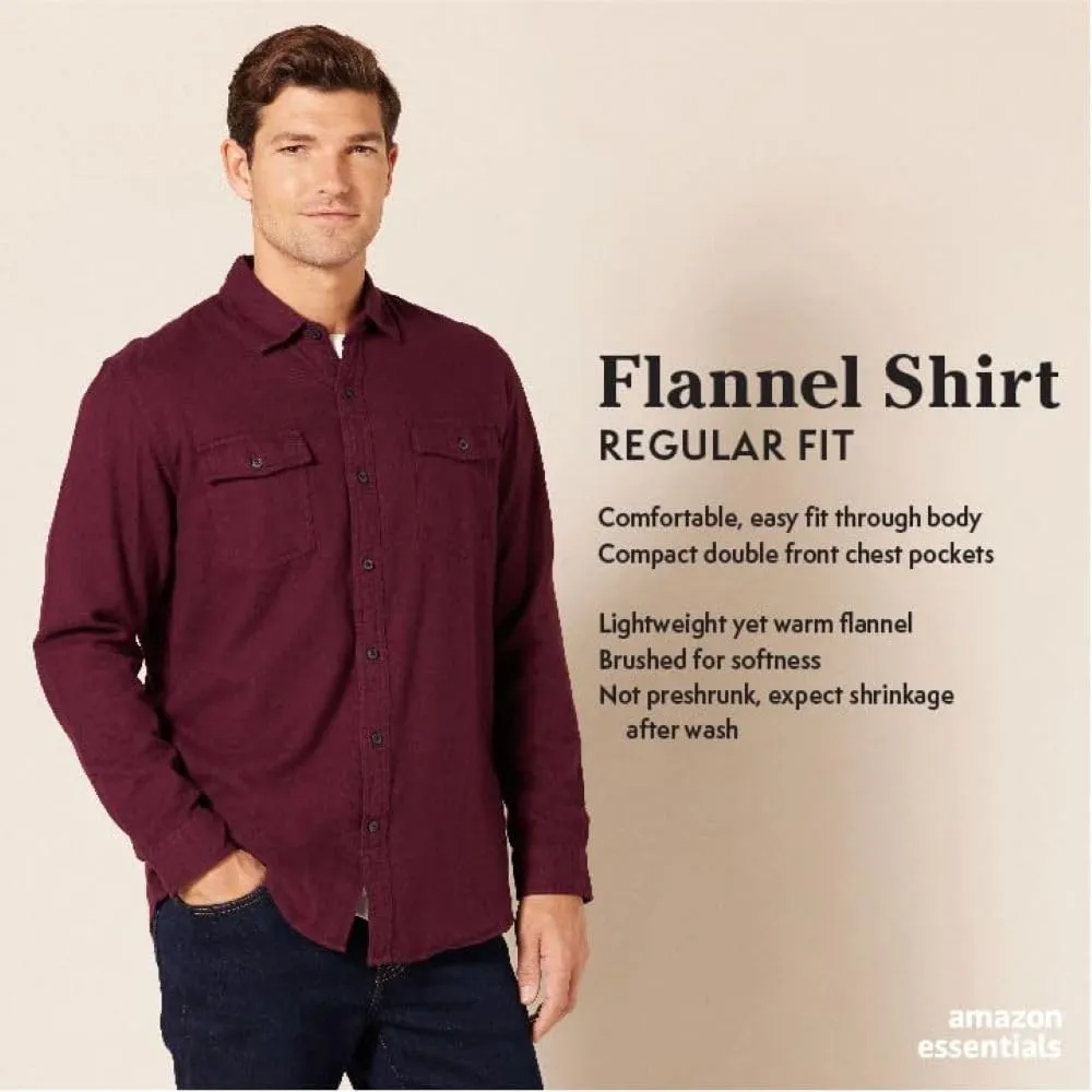 Amazon Essentials Men's Long-Sleeve Flannel Shirt, Regular-Fit, Two Pockets
