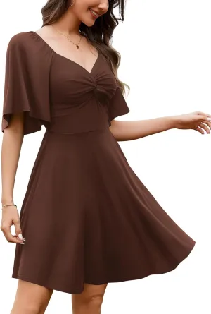 Amoretu Womens Sweetheart Neckline Stretchy Summer Dress Flutter Sleeve Flowy A-Line Mini Dresses