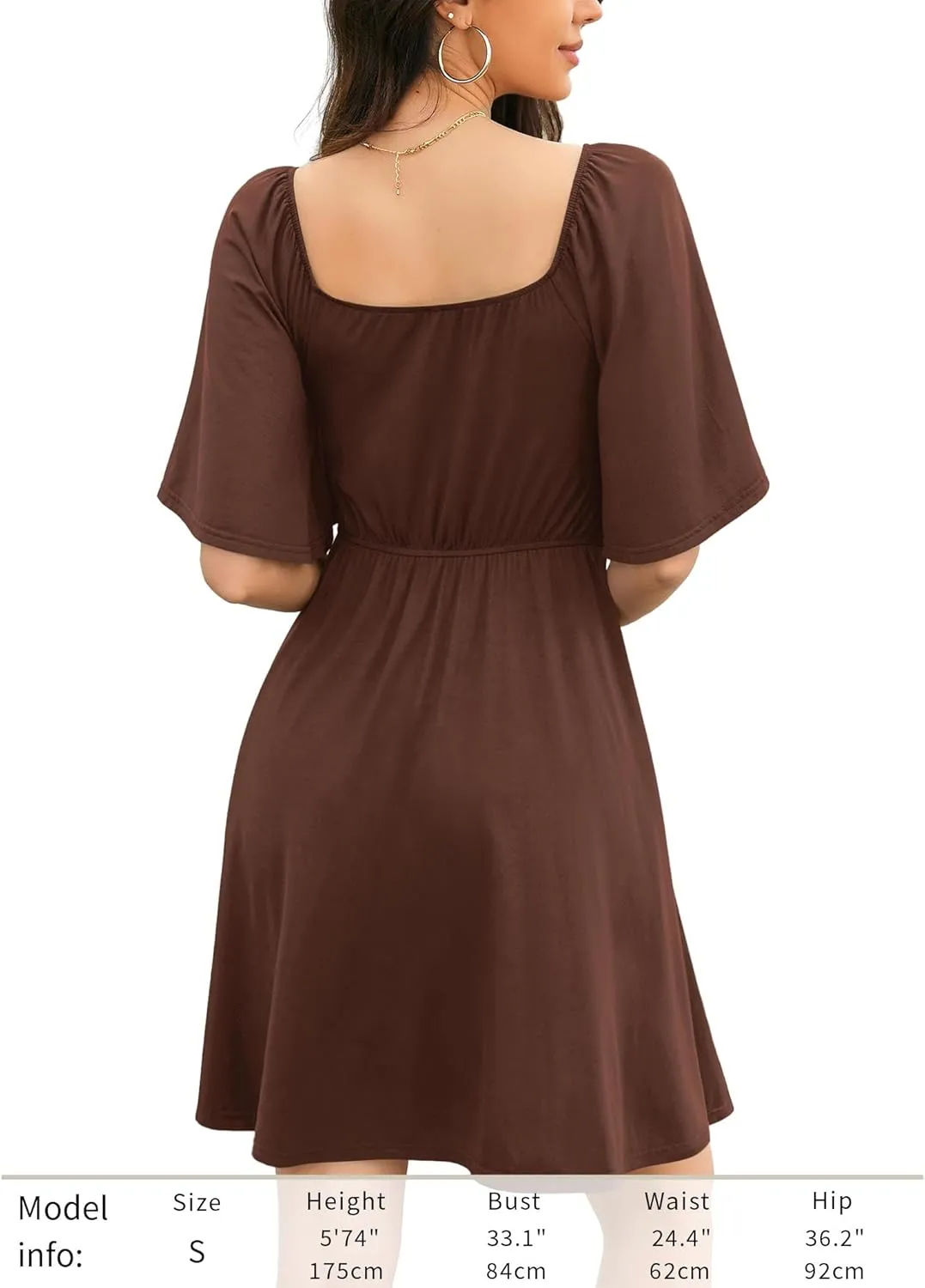 Amoretu Womens Sweetheart Neckline Stretchy Summer Dress Flutter Sleeve Flowy A-Line Mini Dresses