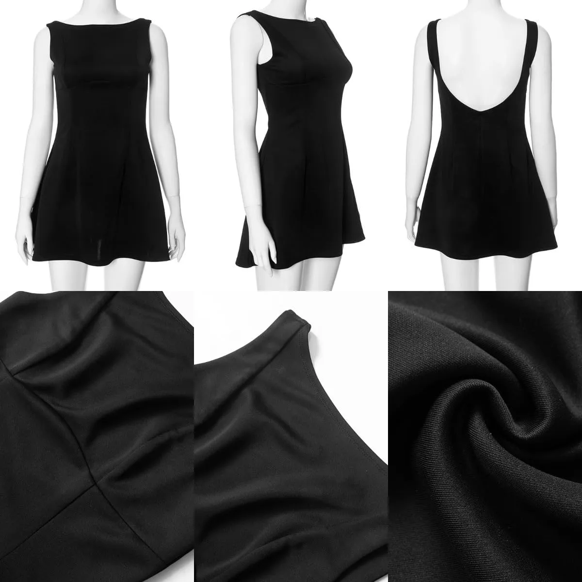 ANKOMINA Women's Elegant Pockets Mini Dress Cap Sleeve Mock Neck Tank Short Dress Bodycon Casual Work Office A Line Dresses