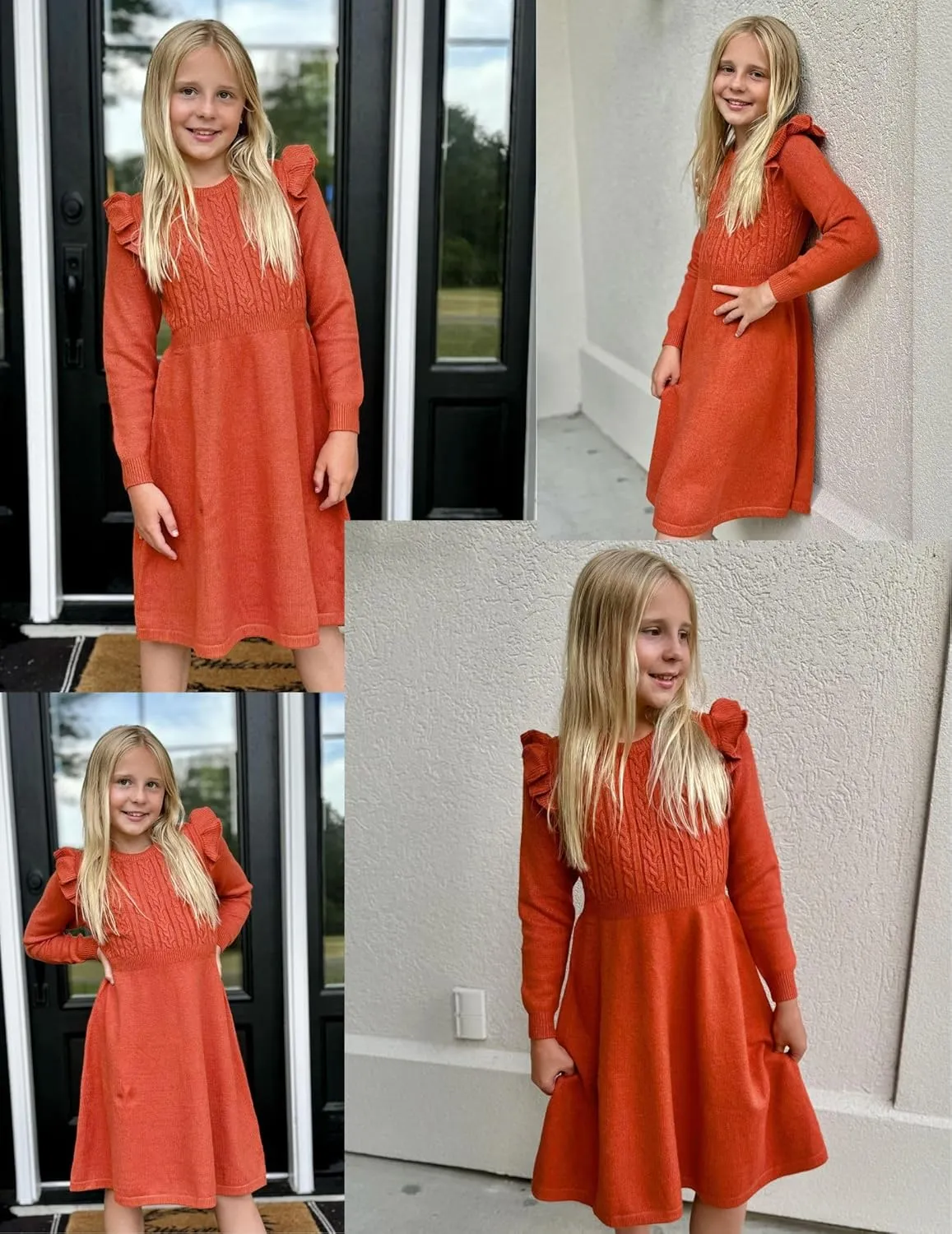 Arshiner Girls Sweater Dress Fall Winter Lantern Long Sleeve Cable Knit Pullover Midi Dresses