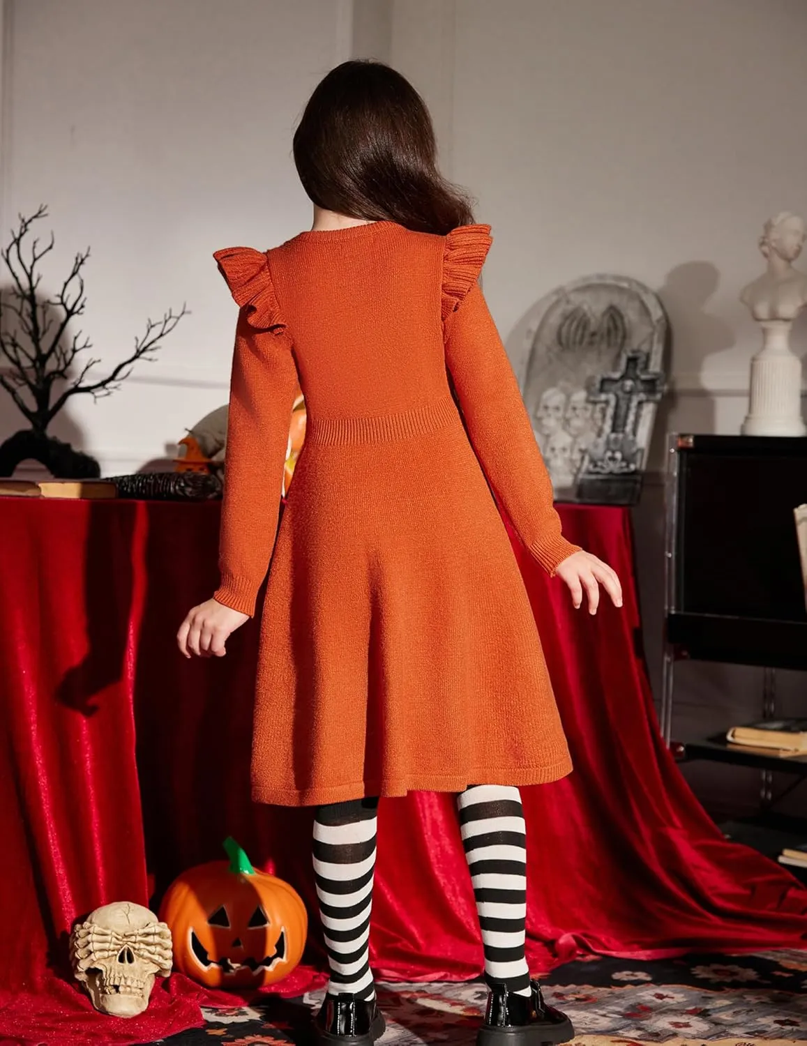 Arshiner Girls Sweater Dress Fall Winter Lantern Long Sleeve Cable Knit Pullover Midi Dresses