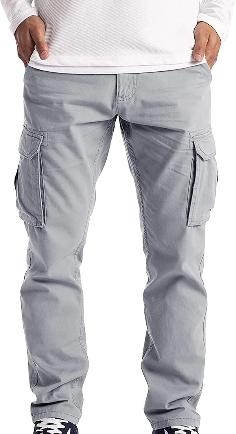 Athletic Pants for Men Color Leggings Casual Men's Trousers Pants Tooling Solid Multi-Pocket Tapered Athletic
