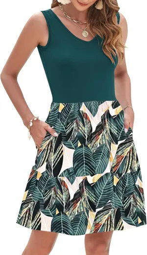 AUSELILY Womens Summer Dresses 2025 Casual Sleeveless Sundress Beach Vacation Flowy Tiered Short Dresses with Pockets
