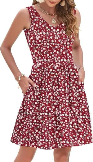 AUSELILY Womens Summer Dresses 2025 Casual Sleeveless Sundress Beach Vacation Flowy Tiered Short Dresses with Pockets
