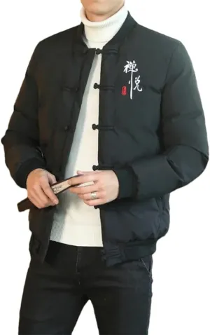 Autumn Winter Men Chinese Style Parka Mens Retro Chinese Buttons Vintage Coats Men Warm Cotton-Padded Jackets