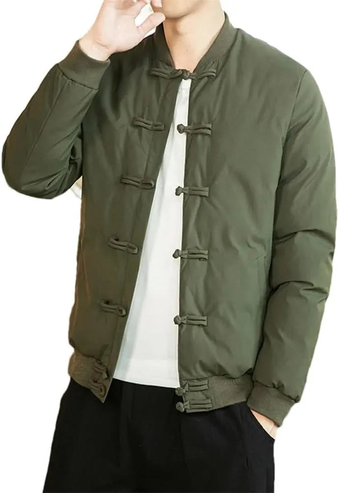 Autumn Winter Men Chinese Style Parka Mens Retro Chinese Buttons Vintage Coats Men Warm Cotton-Padded Jackets