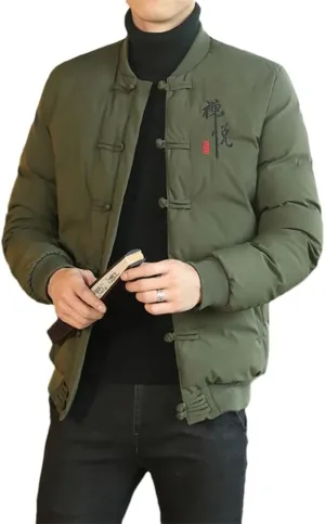 Autumn Winter Men Chinese Style Parka Mens Retro Chinese Buttons Vintage Coats Men Warm Cotton-Padded Jackets