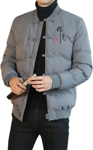 Autumn Winter Men Chinese Style Parka Mens Retro Chinese Buttons Vintage Coats Men Warm Cotton-Padded Jackets