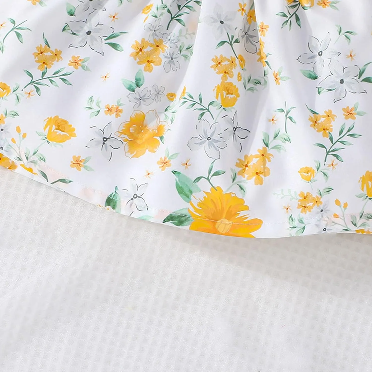 Baby Girl Floral Jumpsuit Dress Ruffle Knit 2 Piece Bodysuit Skirt with Headband Mini Dress Long Sleeve