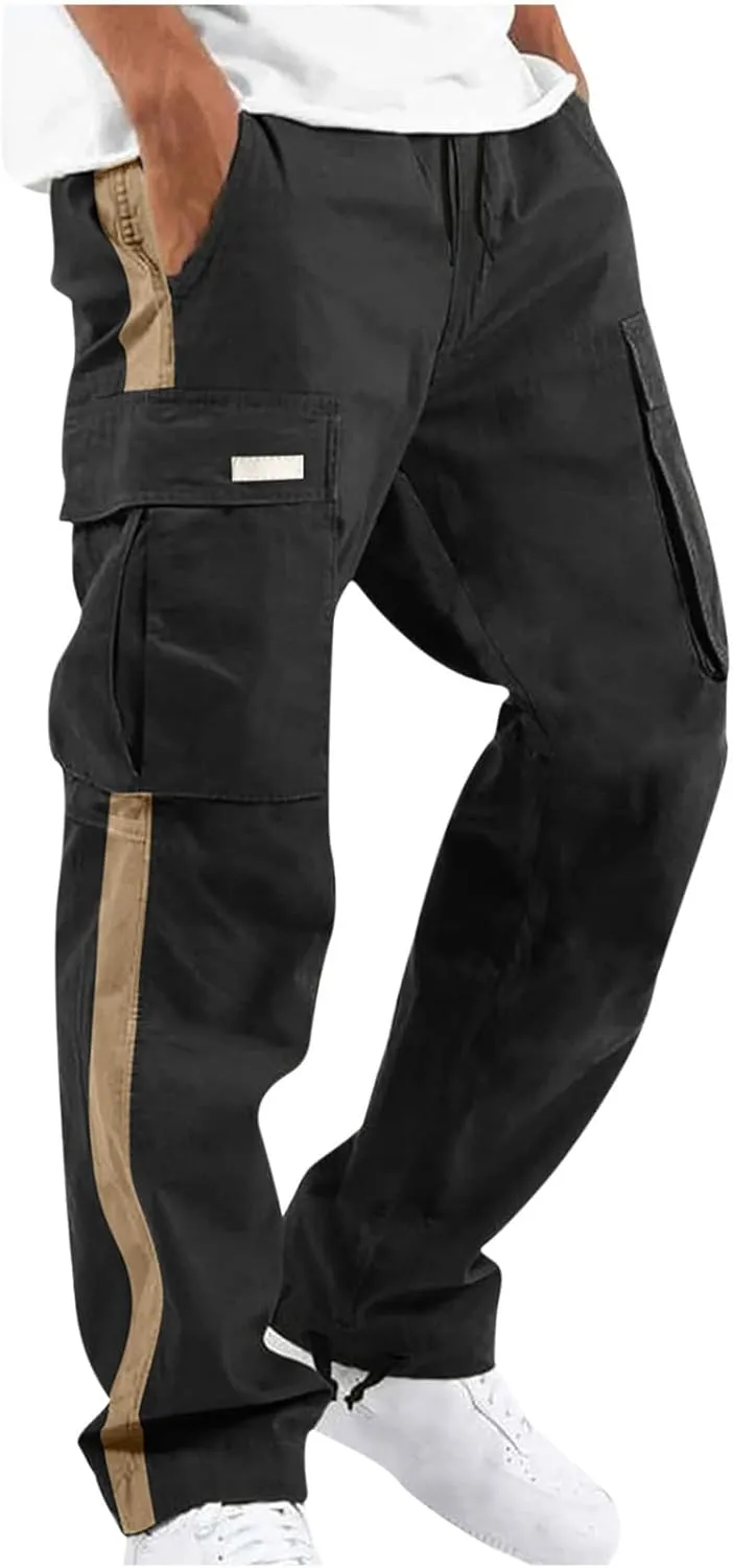 Baggy Cargo Sweatpants for Men Big and Tall Fashion 2023 Color Block Joggers Pants Casual Loose Fit Cotton Cargos