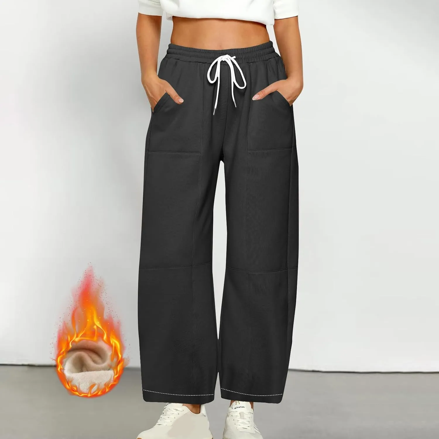 Baggy Sweatpants Women Sherpa Fleece Lined Pants Thick Sweatpants High Waist Wide Leg Pants Drawstring Trousers Pocket