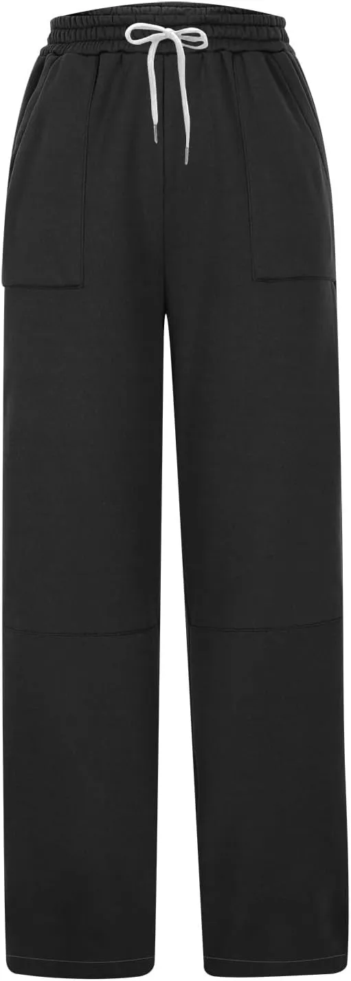 Baggy Sweatpants Women Sherpa Fleece Lined Pants Thick Sweatpants High Waist Wide Leg Pants Drawstring Trousers Pocket
