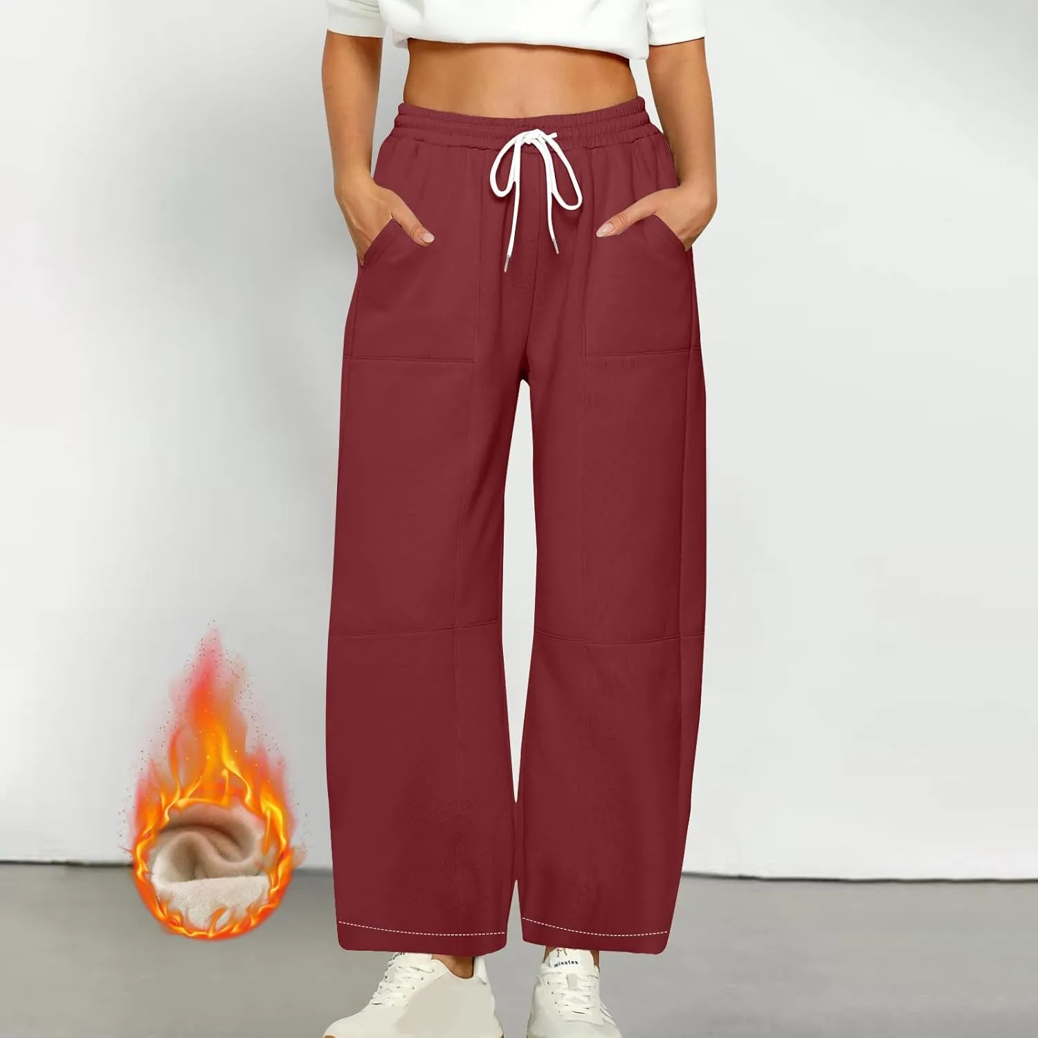 Baggy Sweatpants Women Sherpa Fleece Lined Pants Thick Sweatpants High Waist Wide Leg Pants Drawstring Trousers Pocket