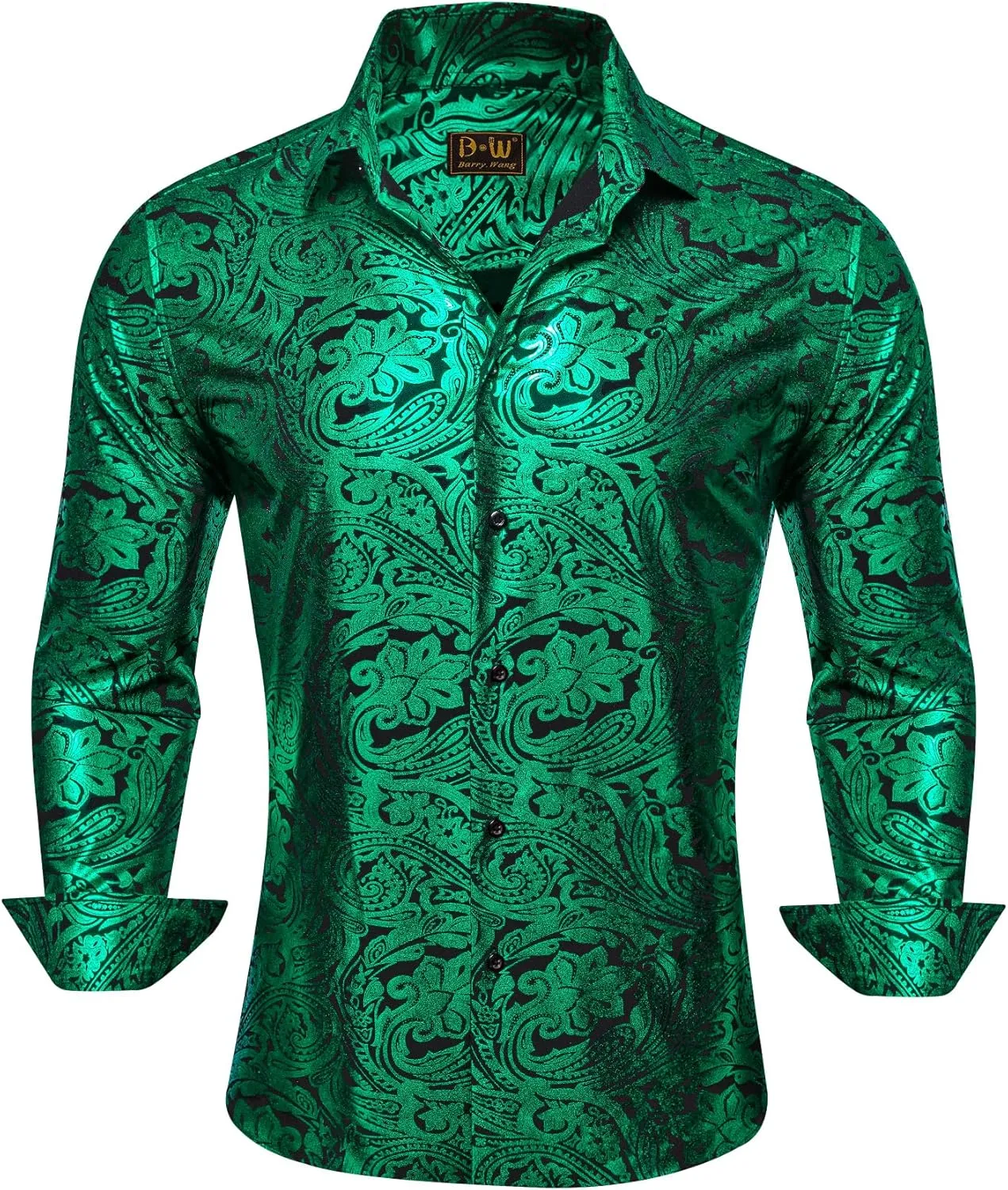 Barry.Wang Men's Disco Dress Shirt Long Sleeve Nightclub Mexico Paisley Floral Shirts Metallic Gothic Shiny Button Down Shirt