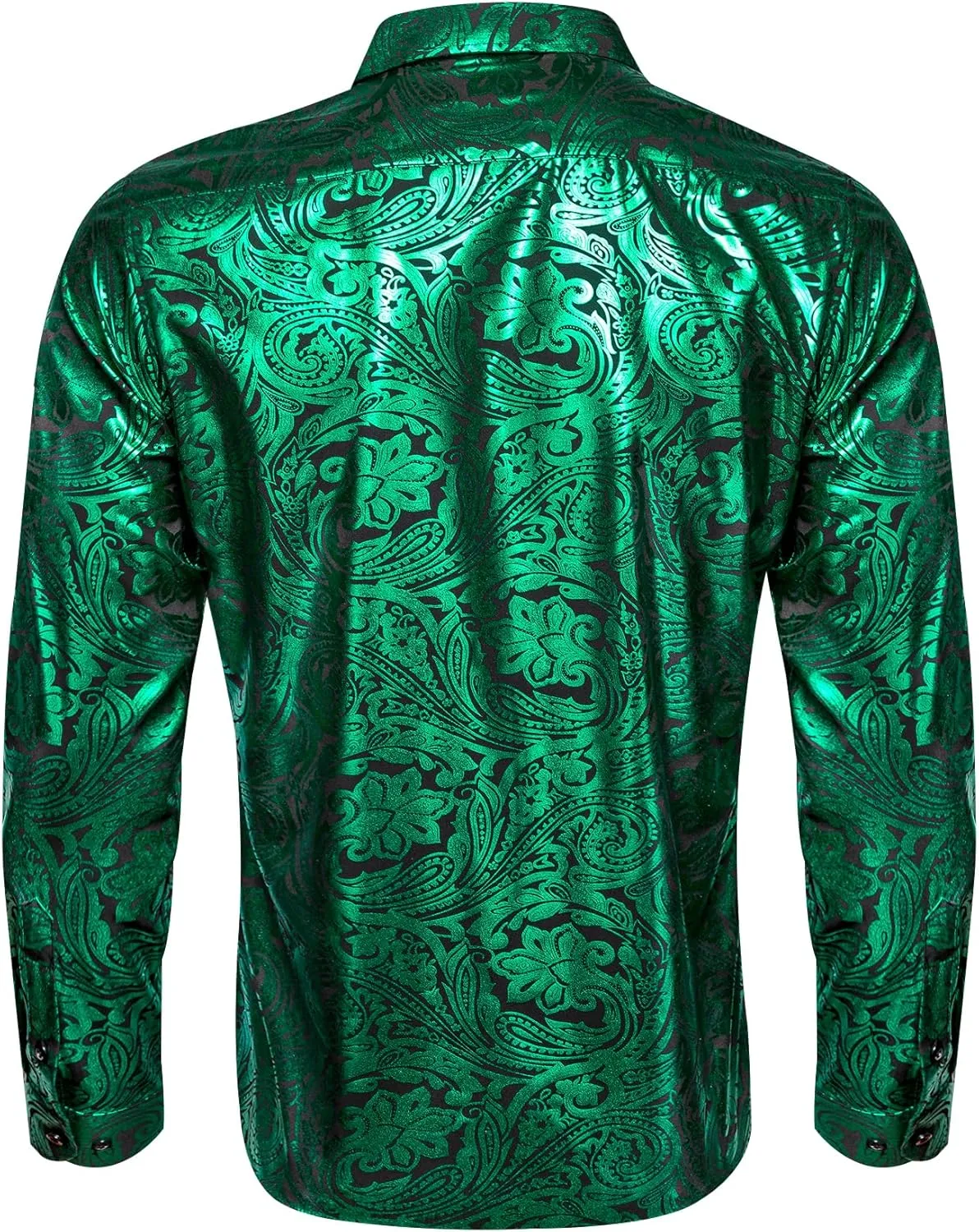 Barry.Wang Men's Disco Dress Shirt Long Sleeve Nightclub Mexico Paisley Floral Shirts Metallic Gothic Shiny Button Down Shirt