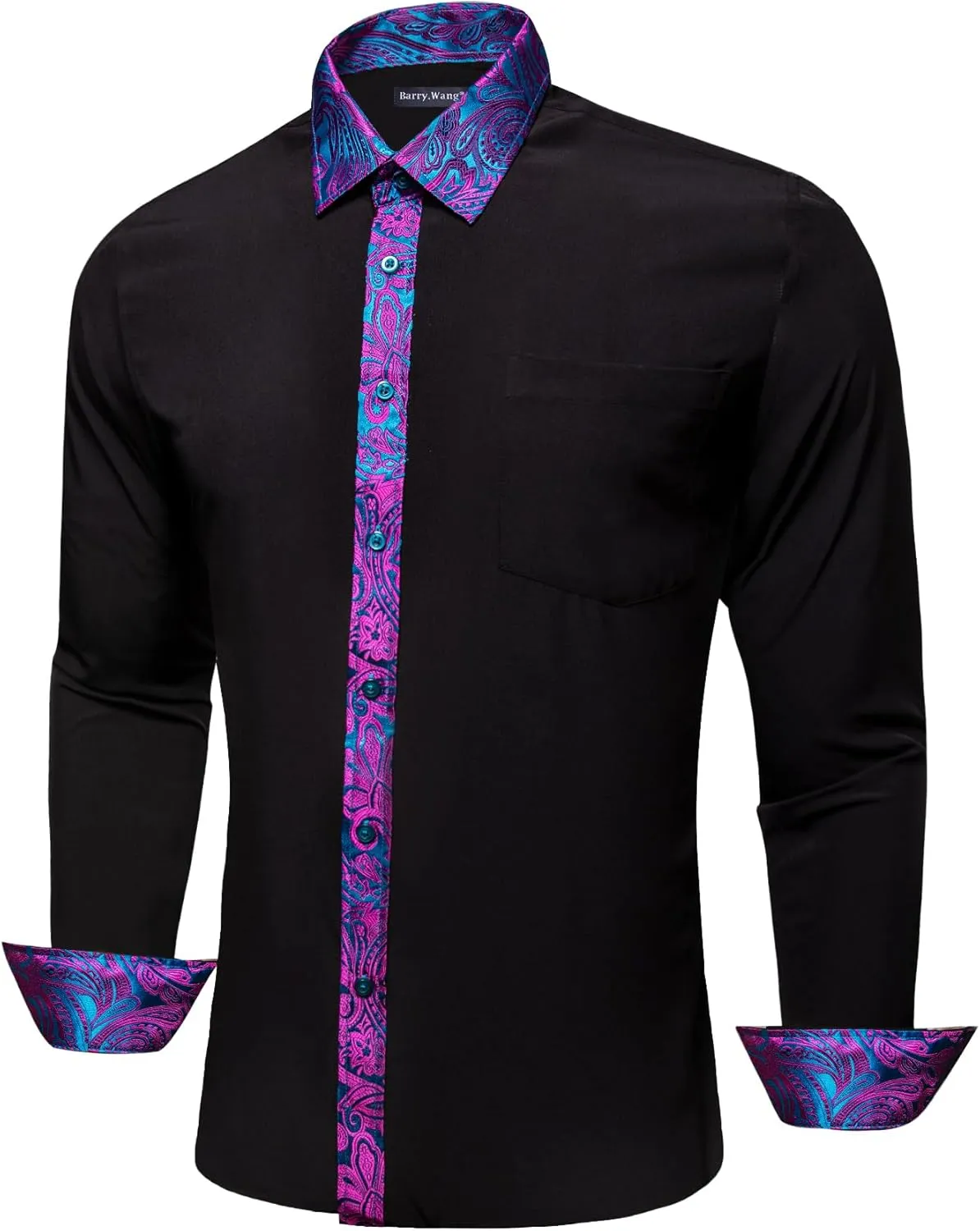 Barry.Wang Mens Dress Shirts Long Sleeve Button Down Business Formal Shirt Collar Cuff Contrast Casual Shirt Wedding