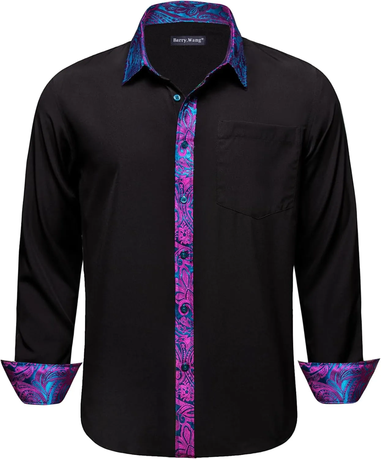 Barry.Wang Mens Dress Shirts Long Sleeve Button Down Business Formal Shirt Collar Cuff Contrast Casual Shirt Wedding