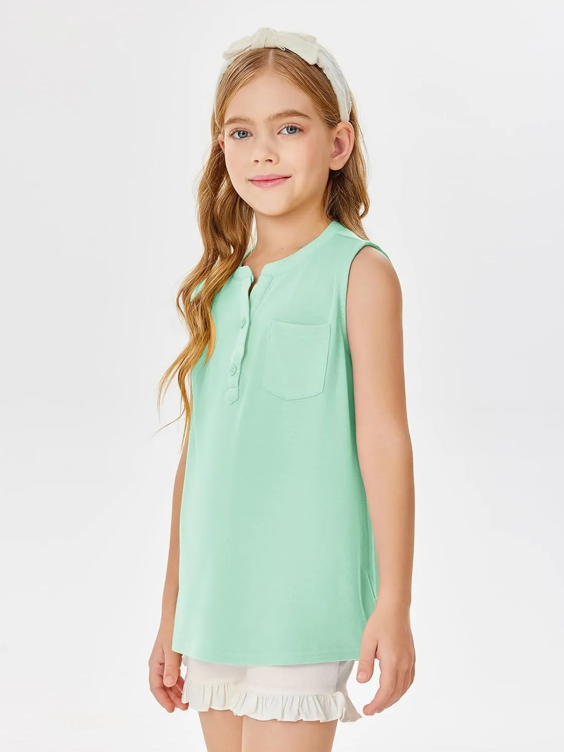 Batermoon Girls Tank Top Summer Cute Sleeveless T Shirt for Teen Henley Ribbed Button Casual Tee Blouse