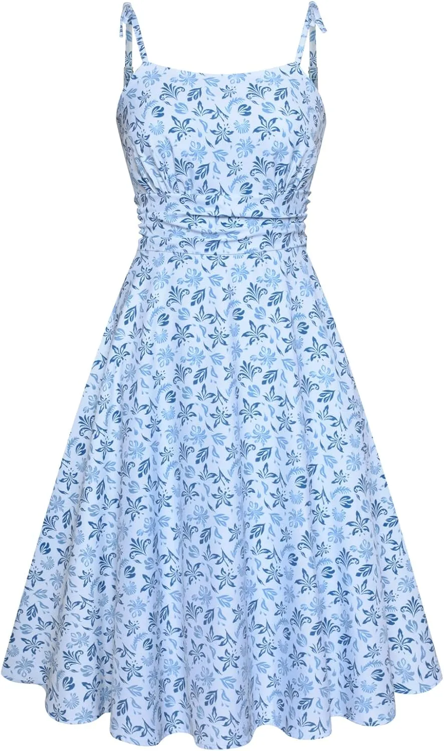 Belle Poque 2025 Summer Dresses for Women Spaghetti Strap Midi Sun Dress Cute Casual Dress with Pockets