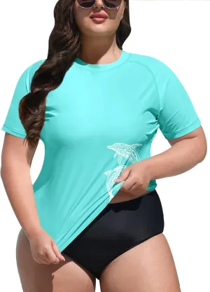 BesserBay Women's UPF 50  Sun Protection Rashguard Shirt Short Sleeve Quick Dry Plus Size Swim Shirt Swimsuit Top