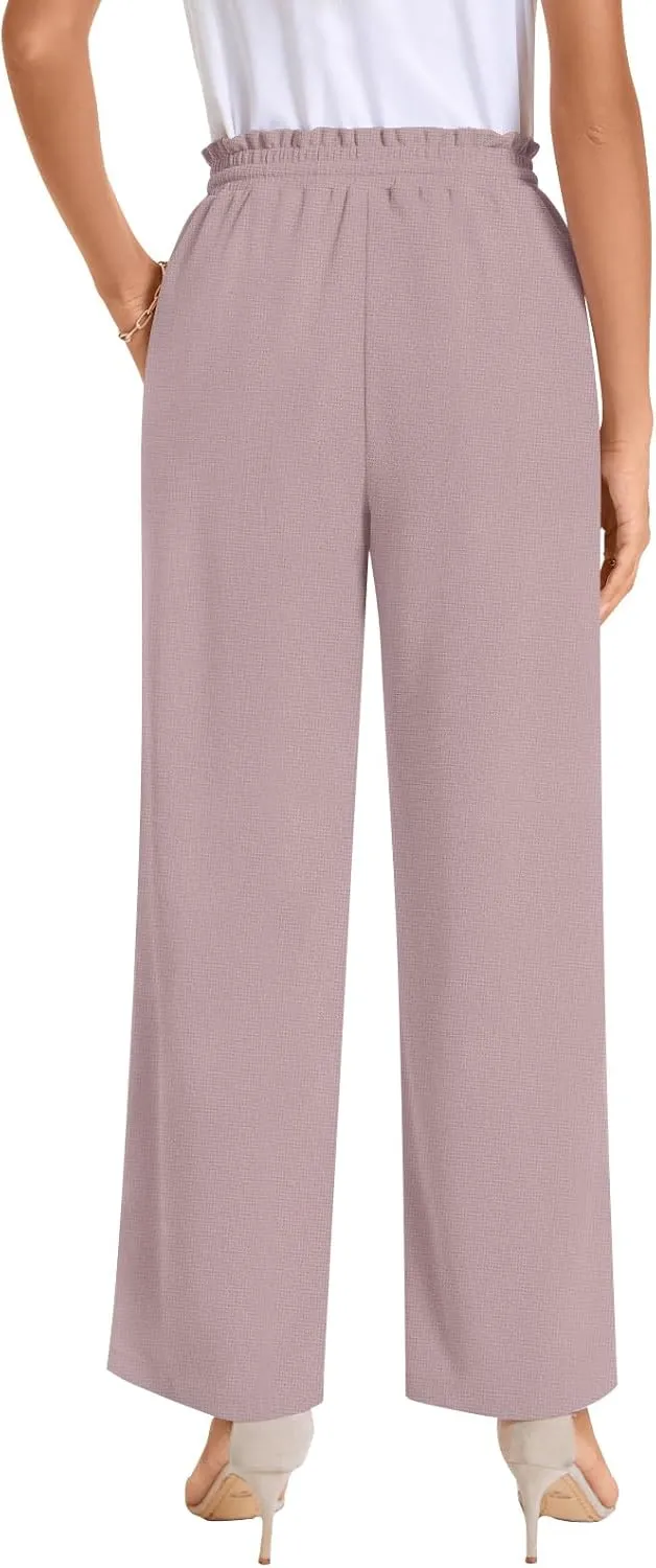 Bestbee 2025 Spring Business Casual Pants for Women, Loose Fit Long Trousers High Waist Waffle Knit Sweatpants with Pockets
