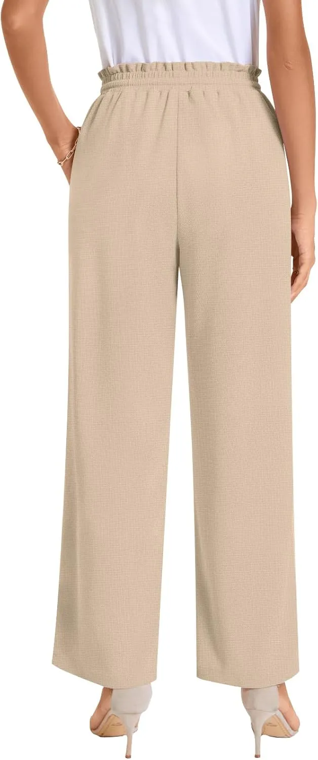 Bestbee Womens Business Casual Pants, Loose Fit Long Trousers 2025 Spring High Waist Waffle Knit Sweatpants with Pockets
