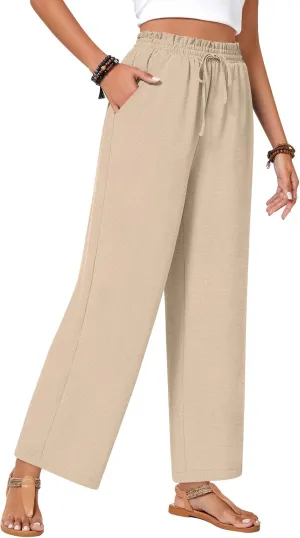 Bestbee Womens Business Casual Pants, Loose Fit Long Trousers 2025 Spring High Waist Waffle Knit Sweatpants with Pockets