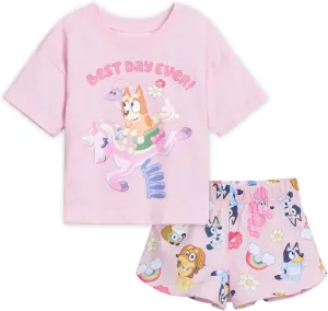 Bluey Girls T-Shirt and French Terry Shorts Outfit Set Toddler to Big Kid Sizes (2T - 10-12)