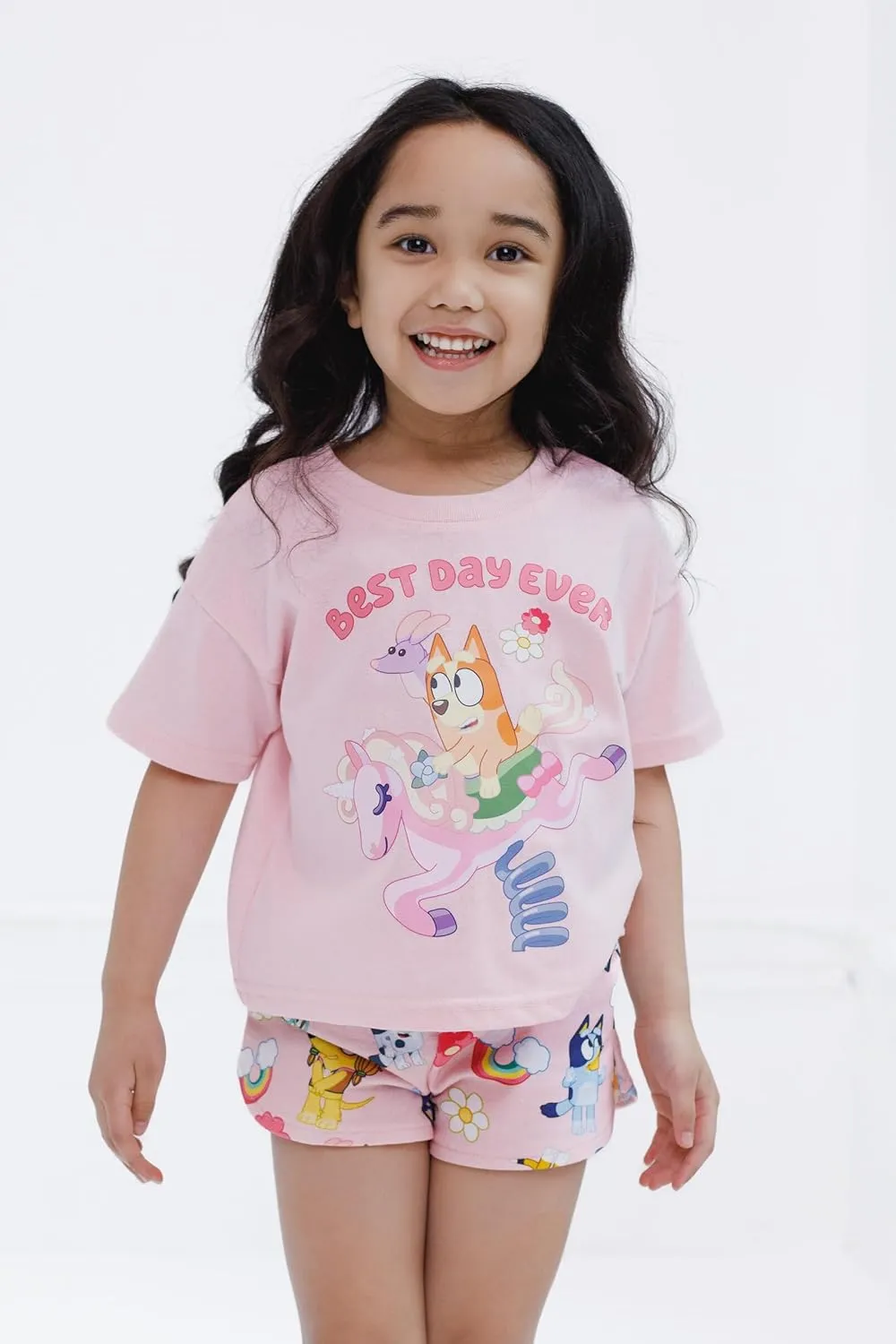 Bluey Girls T-Shirt and French Terry Shorts Outfit Set Toddler to Big Kid Sizes (2T - 10-12)