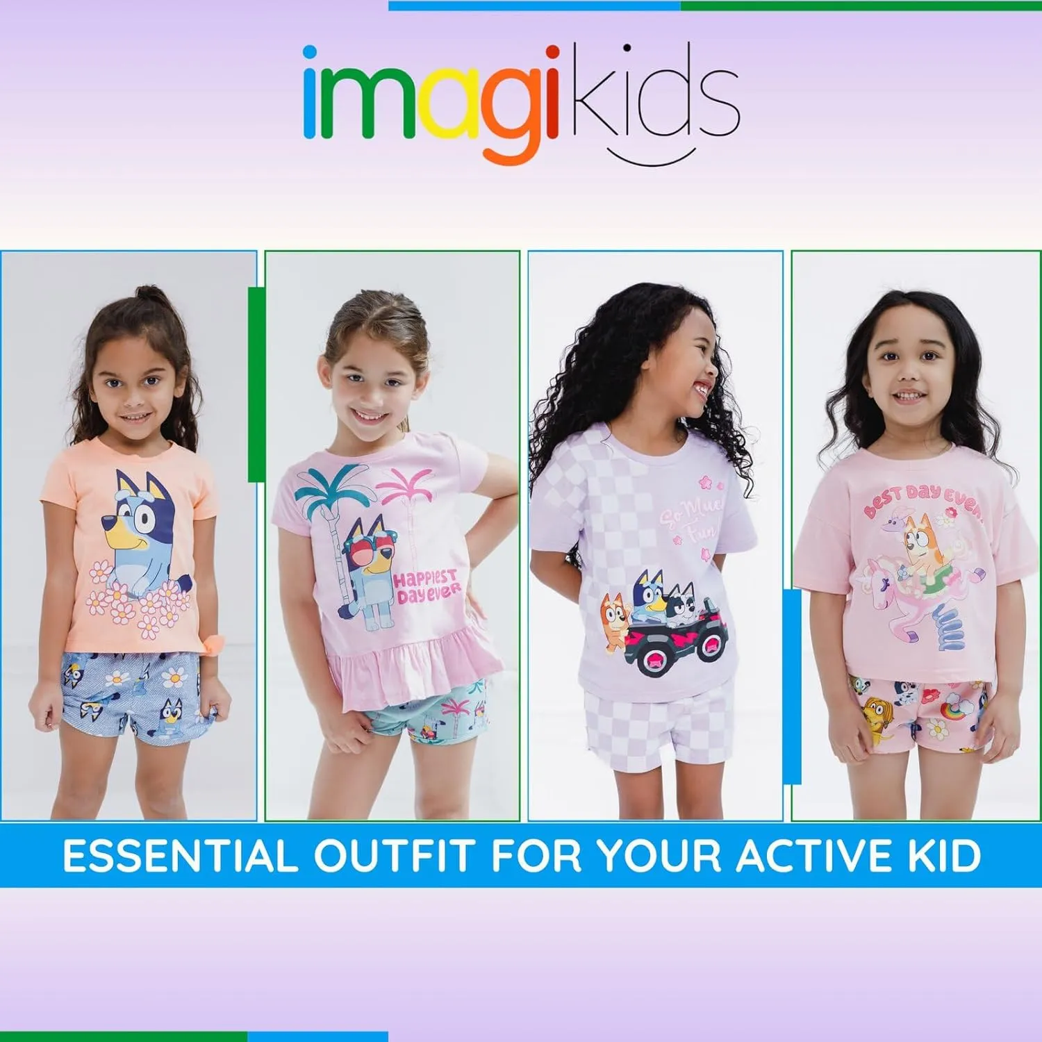 Bluey Girls T-Shirt and French Terry Shorts Outfit Set Toddler to Big Kid Sizes (2T - 10-12)