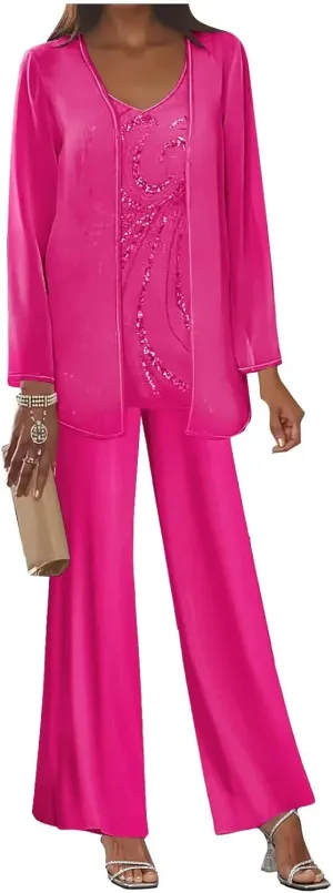 BOLENSYE Women's 3 Pieces Mother of The Bride Dress Pant Suits with Jacket Sequin Lace Formal Dress