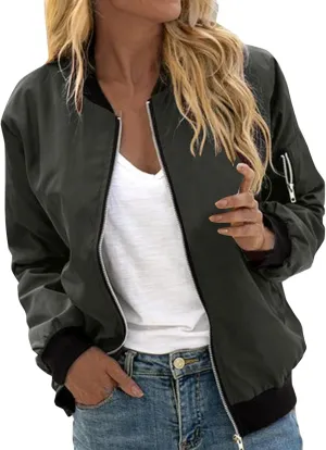 Bomber Jacket Women 2024 Trendy Causal Floral Zip Up Coat Long Sleeve Stand Collar Fall Jackets Lightweight Outerwear