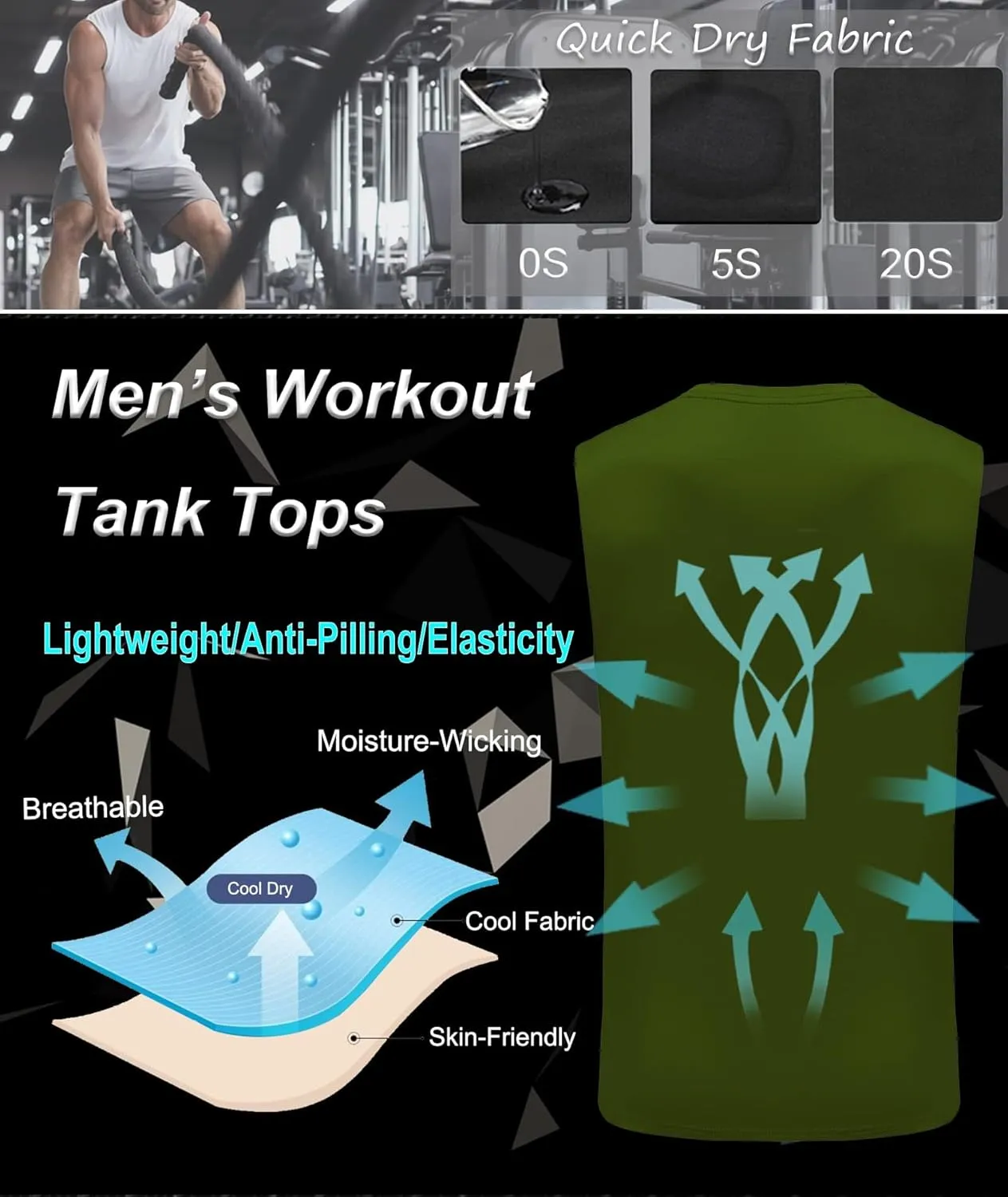 Boyzn Men's 3 Pack Workout Tank Tops Gym Athletic Muscle Tee Bodybuilding Fitness Sleeveless T-Shirts