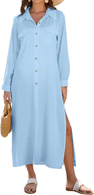 Bsubseach Swimsuit Cover Ups for Women Long Sleeve Shirt Cover Up Dress Bikini Coverup Beach Vacation Sundress Resort Wear