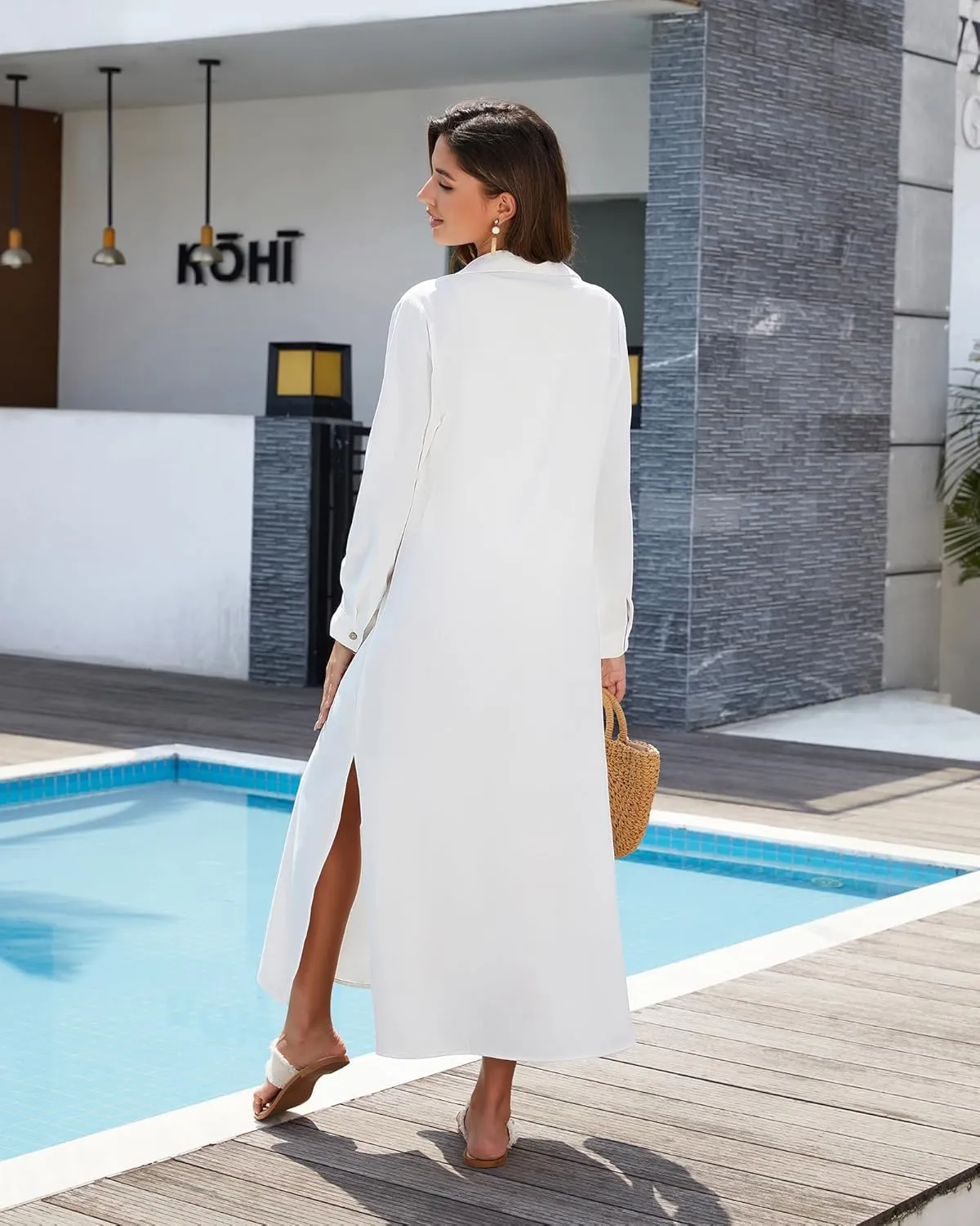 Bsubseach Swimsuit Cover Ups for Women Long Sleeve Shirt Cover Up Dress Bikini Coverup Beach Vacation Sundress Resort Wear