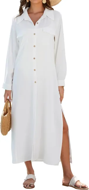Bsubseach Swimsuit Cover Ups for Women Long Sleeve Shirt Cover Up Dress Bikini Coverup Beach Vacation Sundress Resort Wear
