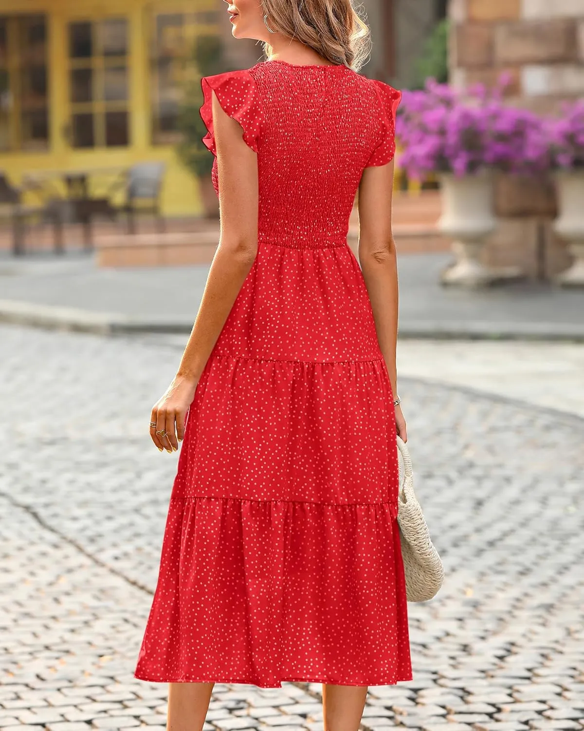 BTFBM Women Casual Short Sleeve Crew Neck Summer Dress Bohemian Floral Printed Flowy Maxi Dresses Tiered Cocktail Dress